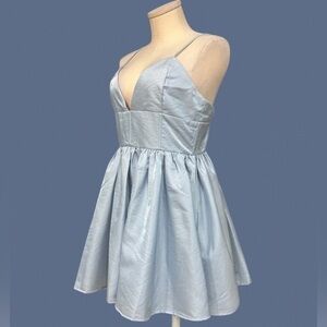 THE VINTAGE SHOP NWOT light blue cocktail babydoll dress with ploughing neckline